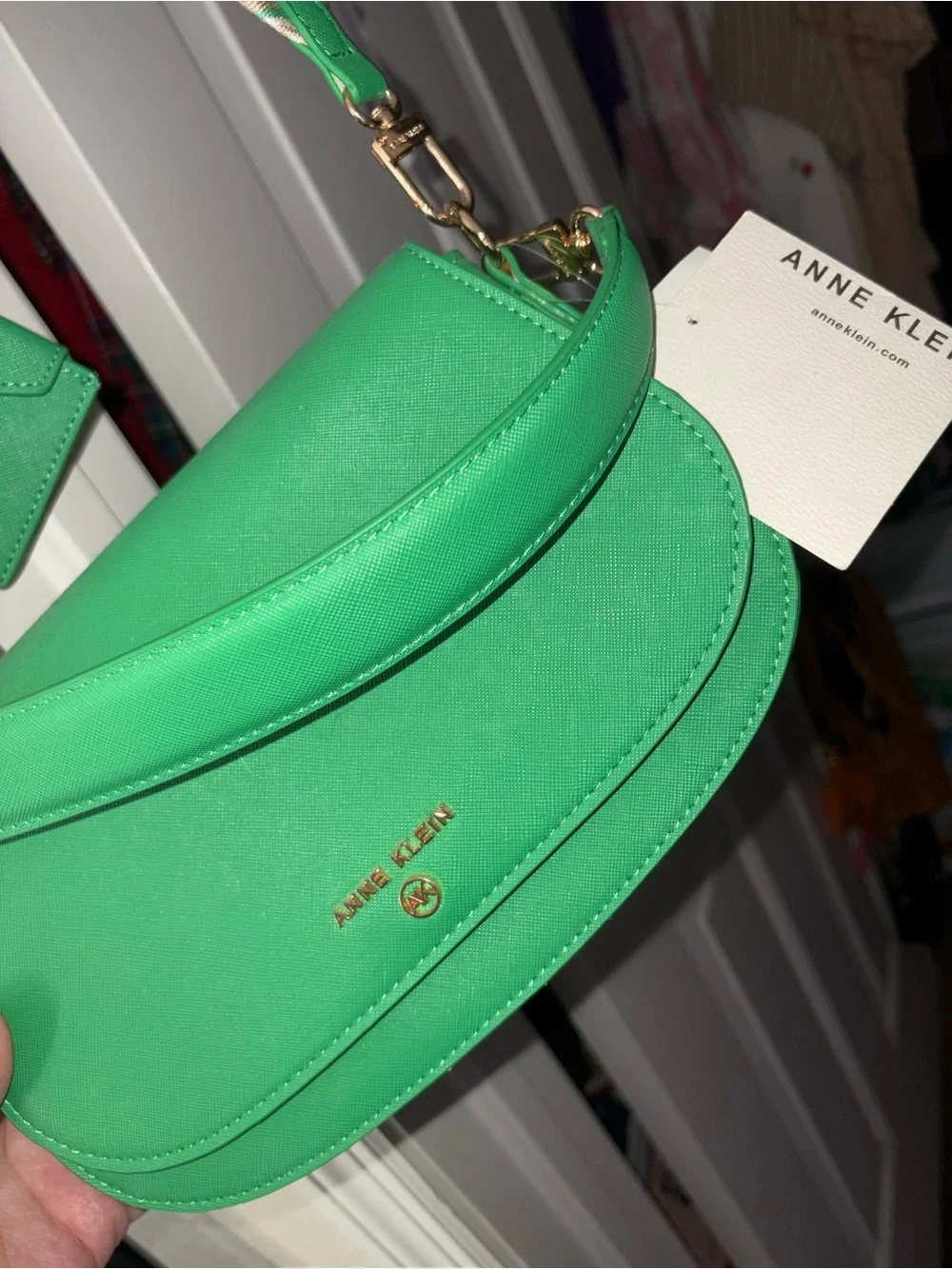 Anne Klein Bright Green Crescent Crossbody with Gold Hardware